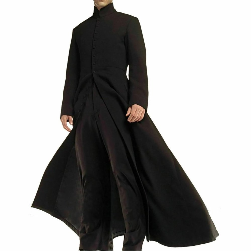 Neo Matrix Heavy Duty Cotton Keanu Reeves Black Gothic Steampunk Trench Coat - Picture 2 of 3